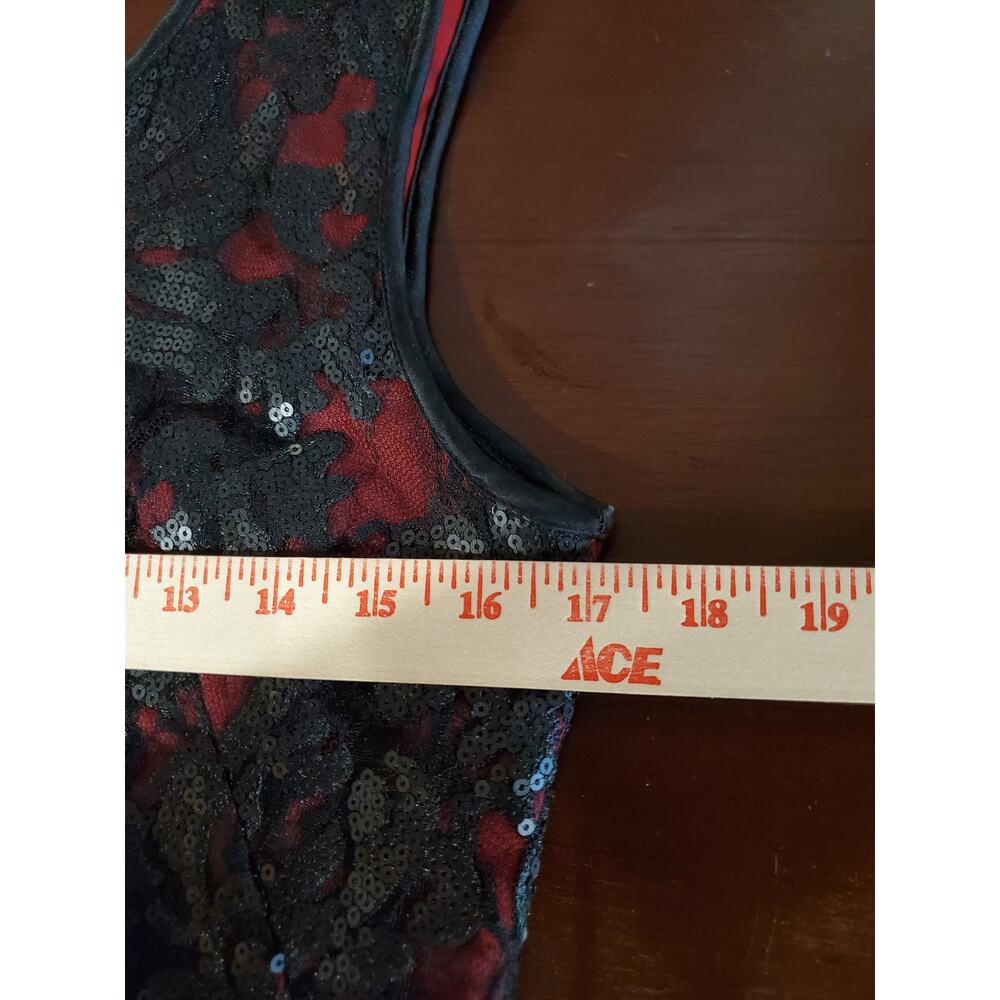 Vtg Cache Mesh Lace Overlay Sequin Sheath Dress Size 8 Black Red Gothic Vamp - Picture 8 of 11